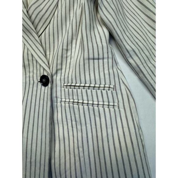 Mint Velvet Dressy Double Breasted Pinstripe Blazer Jacket Women 4 Cream Gray - Picture 10 of 12